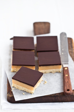 ilovedessert:  Chocolate caramel shortbread bars (Recipe in Italian)