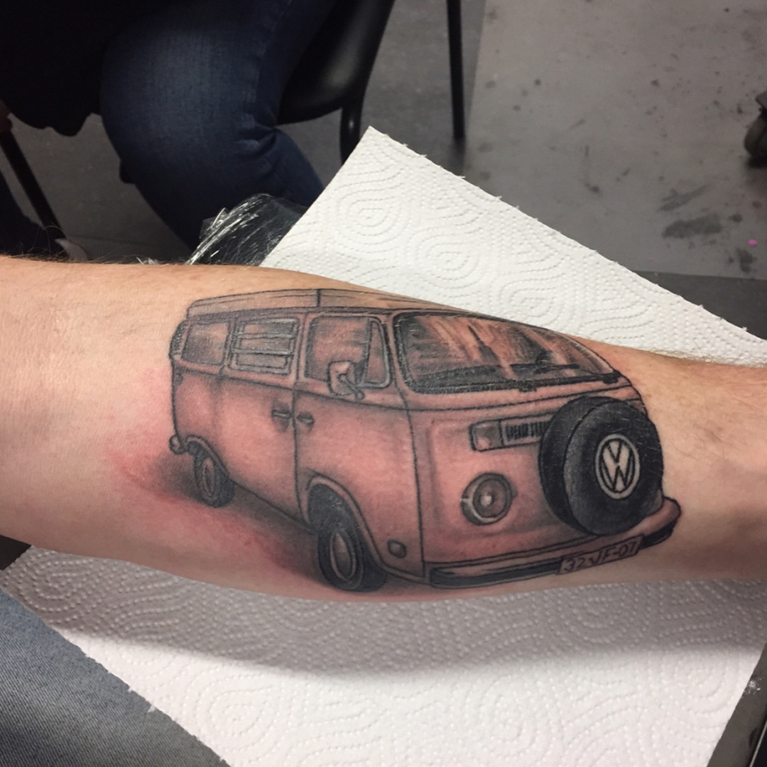 Krystel Ivannie  This little VW bus is probably the most sweetest and  special tattoo I have done in a while My clients mom got him a cute VW bus  piggy bank