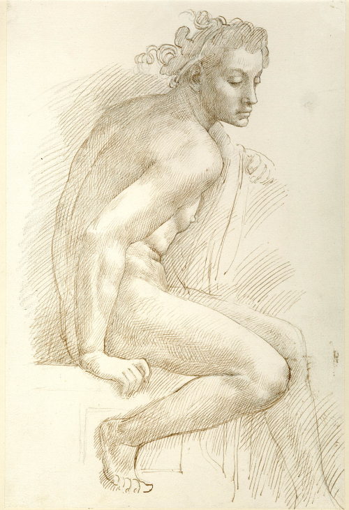 Study from Michelangelo (one of the young men on the cornice of the Sistine Chapel, beneath &ldquo;T