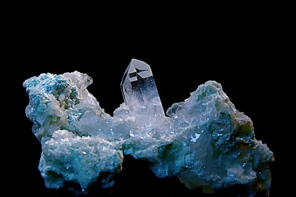 mineralists:  Quartz crystal on Turquoise - Arizona  