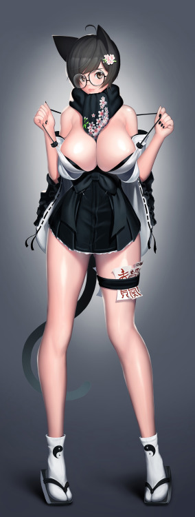 lewd-lounge:  Megane Neko requested by @  slay3r125JH的教師マヤー 猫戦艦　武蔵 ネコ耳 猫耳巫女 猫片 おまとめきつね３ ついったらくがきまとめ C90申し込み用カットイラスト ( ﾟ∀ﾟ)o彡°お尻！お尻！ ねこマドレーヌ