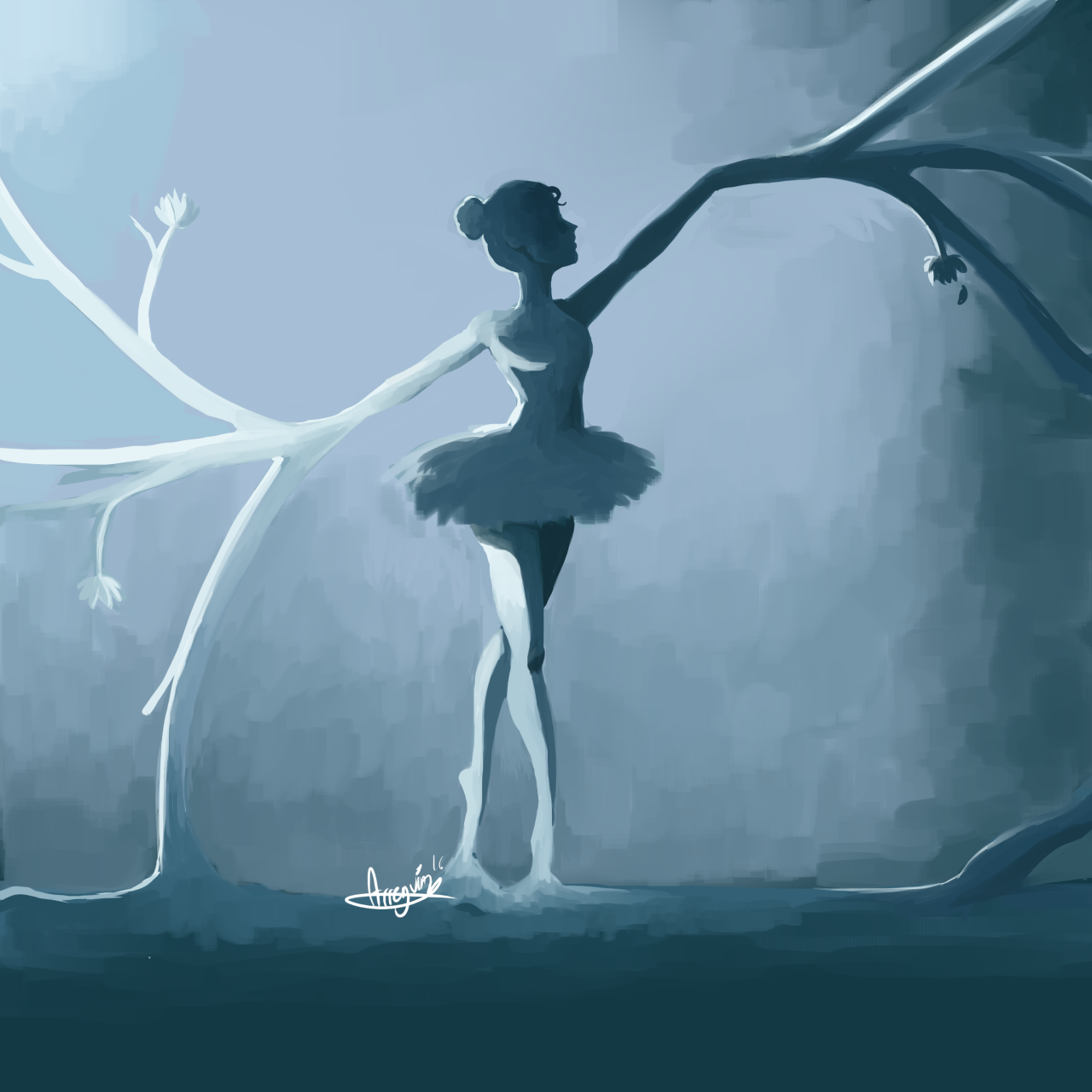 snowflake-owl: Ballerina, surreal painting try out. First time I paint like this.