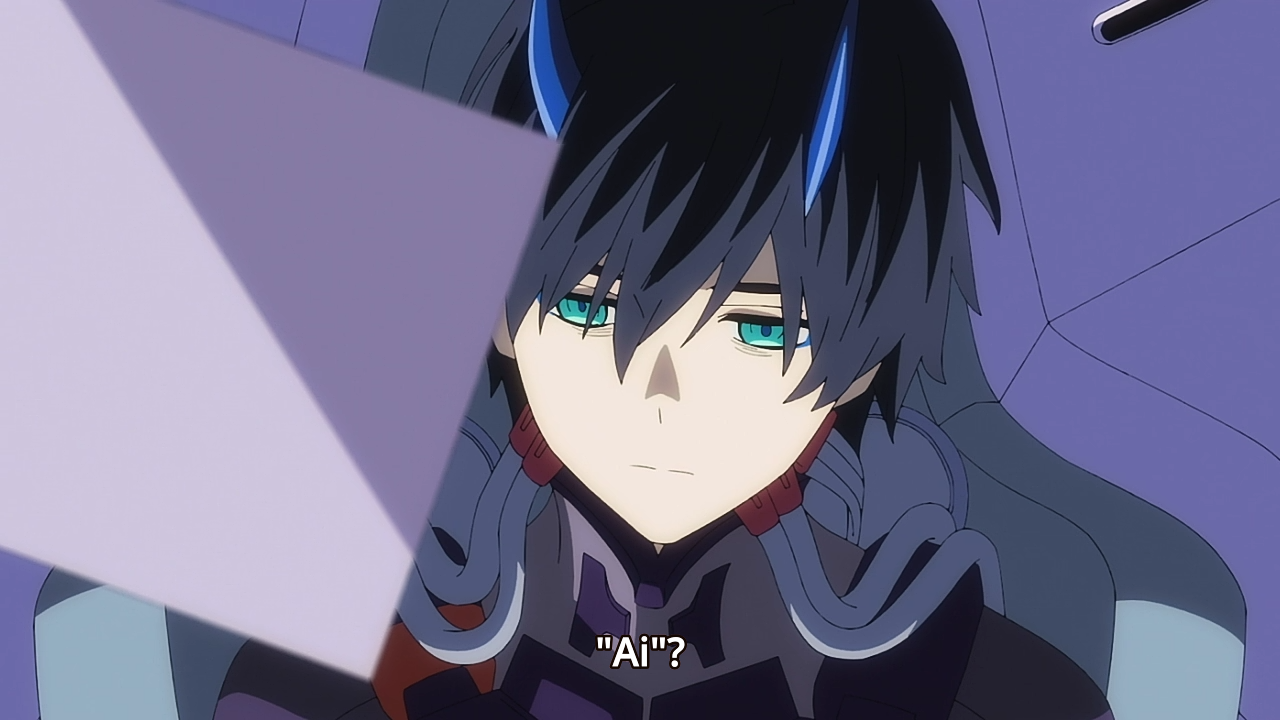 Draw the character hiro from the anime darling in the franxx, with his blue  horns and blue eyes