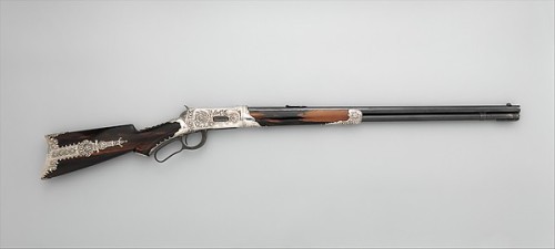A silver mounted Winchester Model 1894 lever action rifle.Currently on display at the Metropolitan M