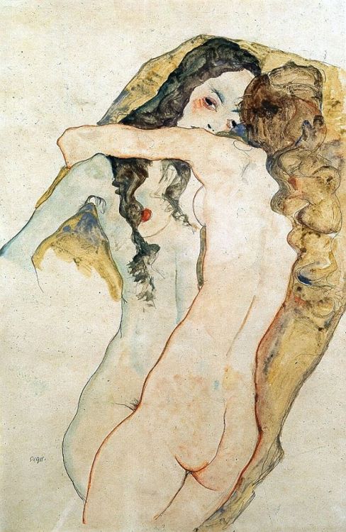 feindsuccubus:    Egon SchieleZwei mädchen in umarmung, 1911Pencil and watercolour on paper56,3 x 37,1 cmPrivate collection  