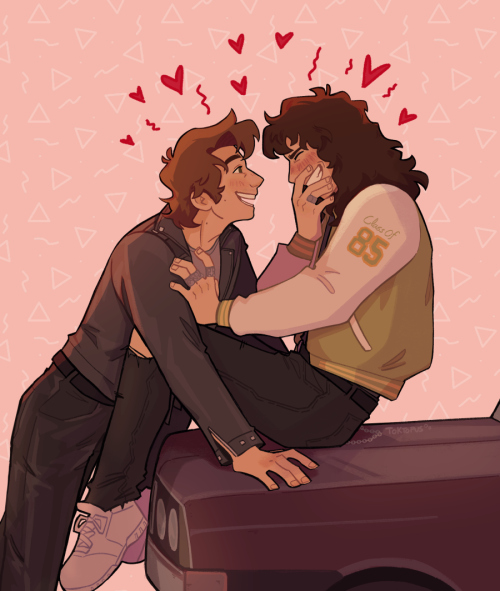 toktopus-art:  “🎵  I got chills, they’re multiplyingand I’m losing control 🎵”steve singing grease songs to eddie 😌