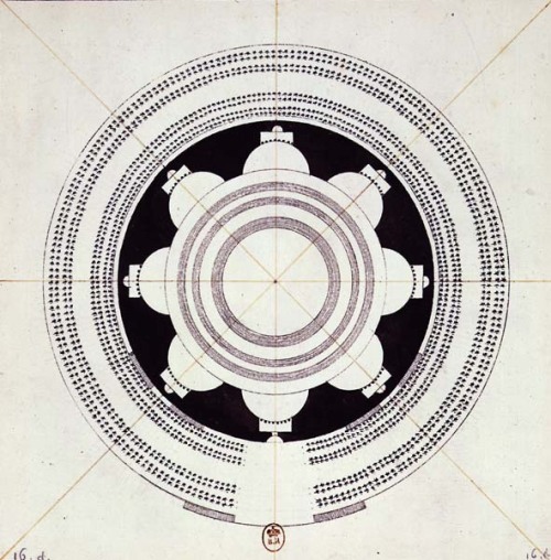 Étienne-Louis Boullée, architectural drawings, 18th century, France. 1 Plan for a museum, 1789. More