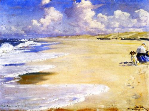 Marie Krøyer Painting On The Beach At Stenbjerg   -    Peder Severin Kroyer 1889Swedish 1851-1909