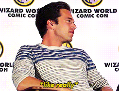 sargeantstuckbutts:  e2castiel: sebastian stan: a summary  Short specification tho! that second gif is when they blurted out at the panel that Sebastian has a 9 movie contract and Anthony was like ‘damn son!’ and that is his embarrassed/oh shit the