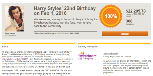 lesbianslovelouis: GOALLLLLL!We’ve reached our $22,000 goal for Harry’s birthday drive! You can stil