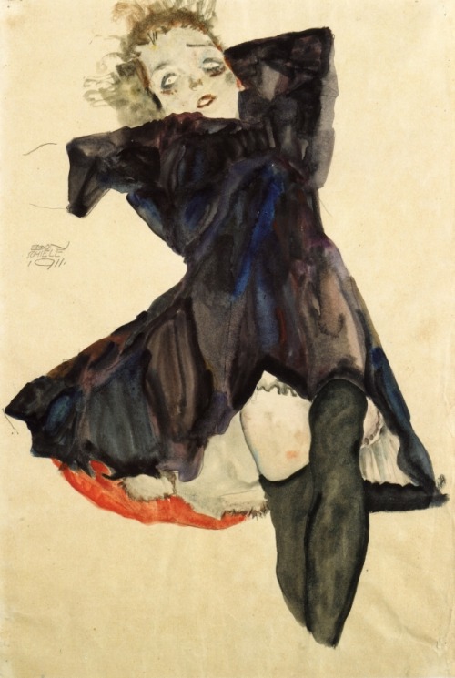 Porn Pics artist-schiele:  Girl in Blue Dress via Egon