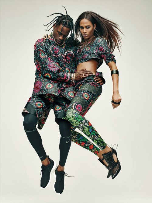 Travis Scott and Joan Smalls in NikeLab x RT for the April 2016 issue of Vogue