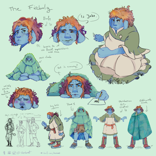 sksiebert:The Firbolg - Character DesignDesign Description:The image depicts a character ref sheet o