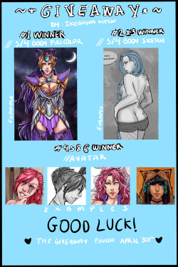 1.060 followers deserved a giveaway! The prizes are specificated on the image, if you have a question, just ask it! There will be 6 WINNERS. RULES: Giveaway ends April 30 You must be following me (I&rsquo;ll check it) Reblogs and likes counts, but you
