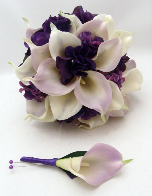 idealpinner:  Real Touch Calla Lily Hydrangea Bridal Bouquet Lavender and Purple with Groom’…:  Real Touch Calla Lily Hydrangea Bridal by SongsFromTheGarden, 赅.00 http://goo.gl/RfSYPg