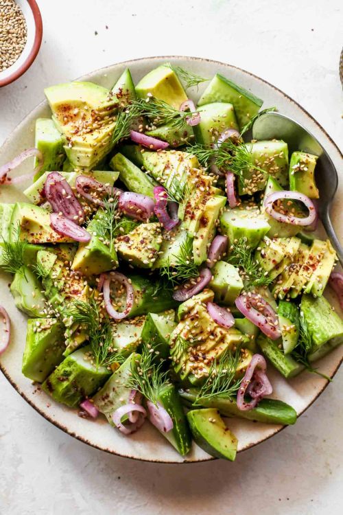 fattributes: Cucumber Avocado Salad Something about A hearty, crisp salad is so satisfying. Creamy a