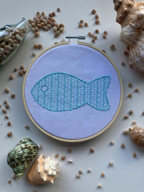 Blackwork Fish stitched and designed by CerysCwtchyCreations. Pattern, $2.13.“Just f