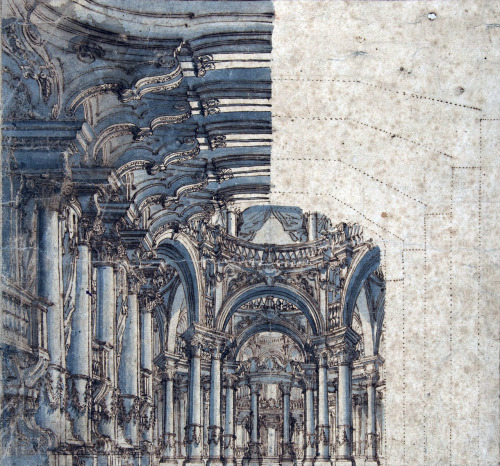 barbaromahony:    Giovanni Maria Galli da Bibiena the Younger (?) - Unfinished Design of a Baroque Church (c. 1769)   