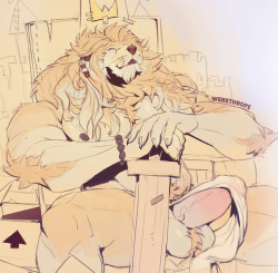 werethropelaporte:Cardboard meow king!a concept that I initially scrapped but I’ll share still