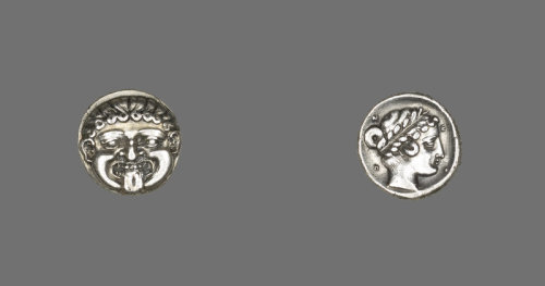 centuriespast:Greek, minted in Neapolis, MacedonCoin Showing the Gorgon Medusa, 411–356 B