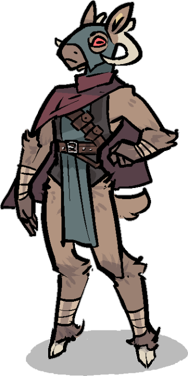 jamdrawers:A fancy goat adventurer.He’s a warlock that cavorts with the demon-gods of gunpowder. He 
