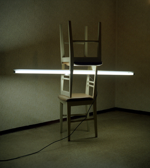 theincompletenesstheorem:  Thomas AlbdorfChair Horizontal (Erwin Wurm / Dan Flavin mashup), 2011scanned color negative 