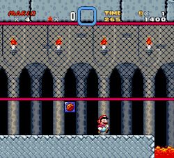 suppermariobroth:  In Super Mario World, ducking under a fence, then jumping up to it and grabbing on by quickly switching from holding Down to holding Up will store Mario’s ducking state. Whenever Mario jumps off the fence, he will automatically be