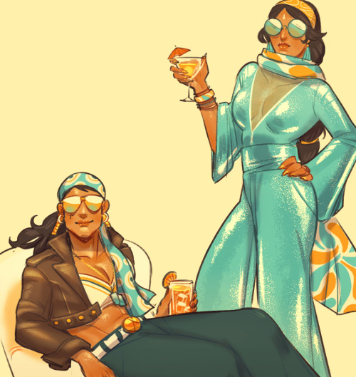 vimeddiee:DISCO(left to right: Fareeha, Satya, Baptiste, McCree, Hanzo)