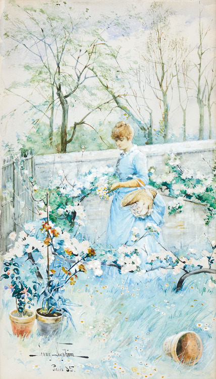 pintoras:Jenny Nyström (Swedish, 1854 - 1946): In the rose garden (1885) (via Uppsala Auktionskamarr