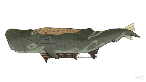 A digital drawing of the Leviathan. It is a large zeppelin that takes the form of a flying whale.