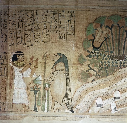 Book of the Dead of UserhetmosThe deceased prays to the hippopotamus goddess Taweret and Hathor godd