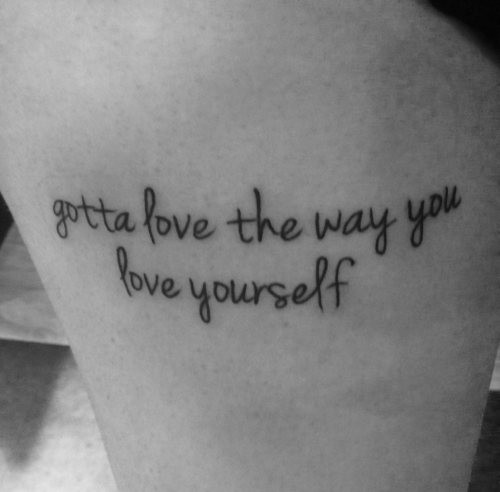 intro-set-3:  my tattoo! just after it got done. a little of the stencil is sticking out on a letter or two but i don’t wanna rub it off cause OW. i am so happy with it. :) 