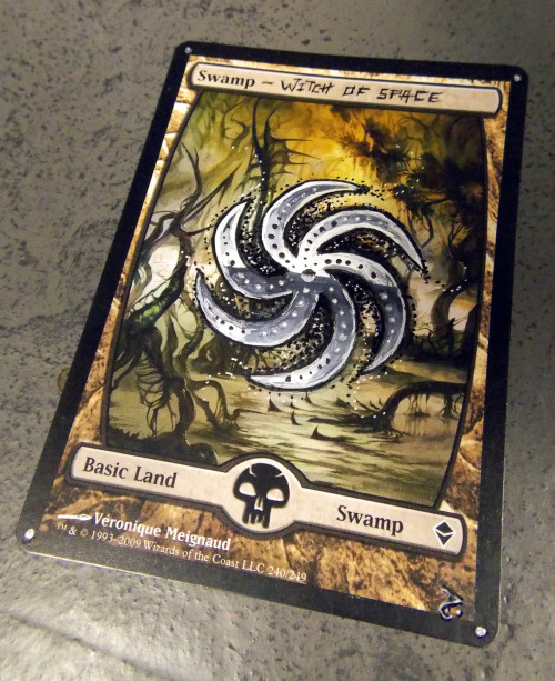 homestuckthegathering:psychocereals:Zendikar swamp alters with the beta kids symbols as commission f