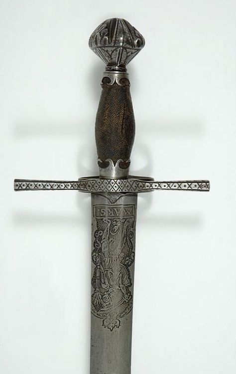 art-of-swords:  European SwordDated: 16th and 19th centuryCulture: GermanMedium: steelThe sword has straight quillons, one side ring, probably dating from the 19th century. The pommel and grip date from circa 1550, but the blade is probably 19th century.