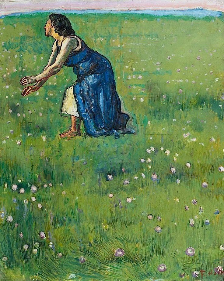 goodreadss:    Prés à Giverny, Claude Monet, 1888.    Ferdinand Hodler ~ Girl gathering