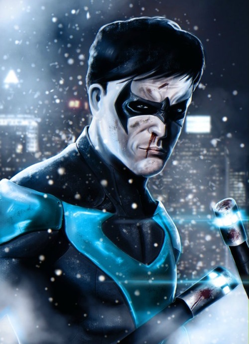 youngjusticer:  “Stick around… Get it?” Nightwing, by Ryan Crosby. Who’s excited for Arkham Origins!? ‘Cause I know I am!? 