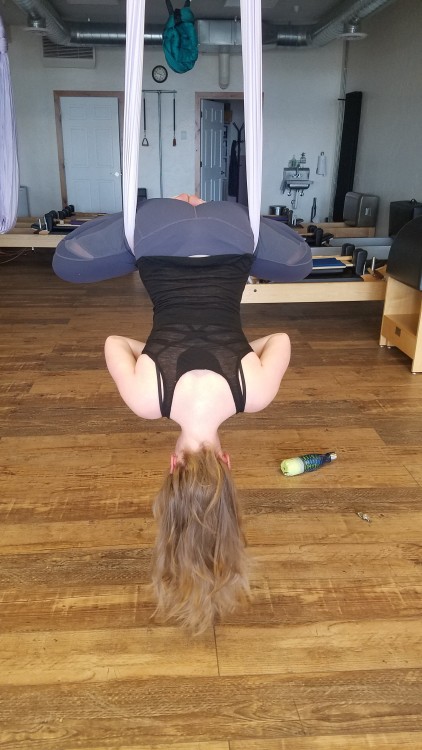 Porn photo Yoga with aerial silks > yoga without