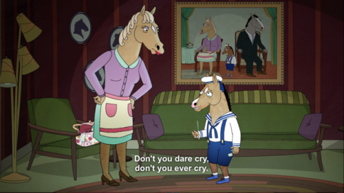 The juxtaposition between Bojack and Hollyhock’s childhoods here is agonisingly sad. It’s easy to se