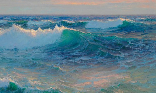 Hawaiian Ocean with Large Clouds in a Sunset | By Lionel Walden (1861-1933).