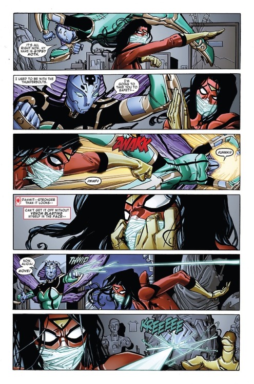 gentlemankidnapper:Spider-Woman gagged in the Comic Book Spider-Island: Spider-Woman