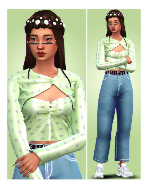 hair | top | jeans | sneakers | sunglasses | anime nails | beauty marksthanks to all the amazing cc 