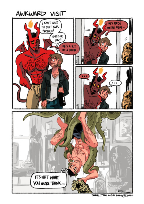 totallynotagentphilcoulson:  tifablog:  hereinlife13:  These are not mine but I wanted to bring them together!   http://tohdaryl.tumblr.com/  GAY DEMON BOYFRIENDS <3<3<3<3<3<3<3<3<3<3  I love all the homages to Mike Mignola