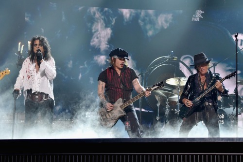 The Hollywood Vampires rocking on stage, 5 years ago, on February 15, 2016 while performing “As Bad 