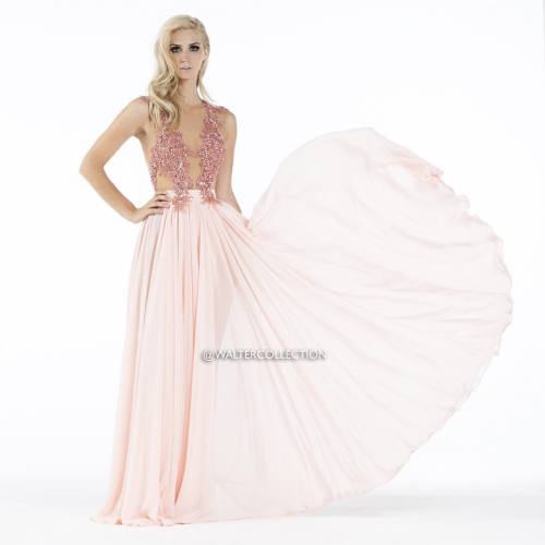 The #WalterMendez “Dahlia” chiffon gown. Available in various colors. #waltercollection
