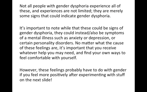 samwinchesterapologist:Since I haven’t seen any posts describing what gender dysphoria actually is, 