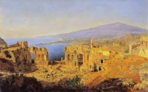 ferdinand-georg-waldmuller: The ruin of the Greek theater in Taormina, Sicily, 1844, Ferdinand Georg