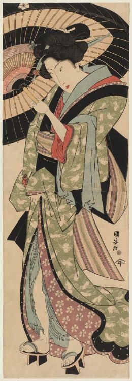 Woman with Umbrella by Utagawa Kuniyasu