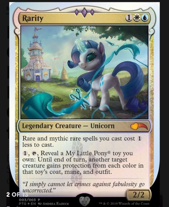 commandertheory:MLP crossover cards are being released, with the proceeds going to charity!Given that Applejack, Fluttershy, etc don’t have cards in this release, I’m hoping that Un Rules Manager @markrosewater will allow Twilight Sparkle’s ability