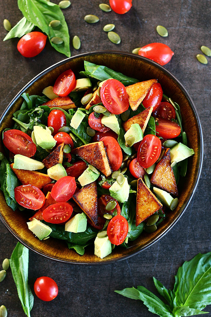 garden-of-vegan:  Tomato Basil Salad with Seasoned Tofu via ilovevegan.com