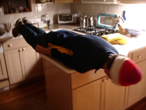 epicdoorstudios:no one tell sam that we planked in his kitchen 